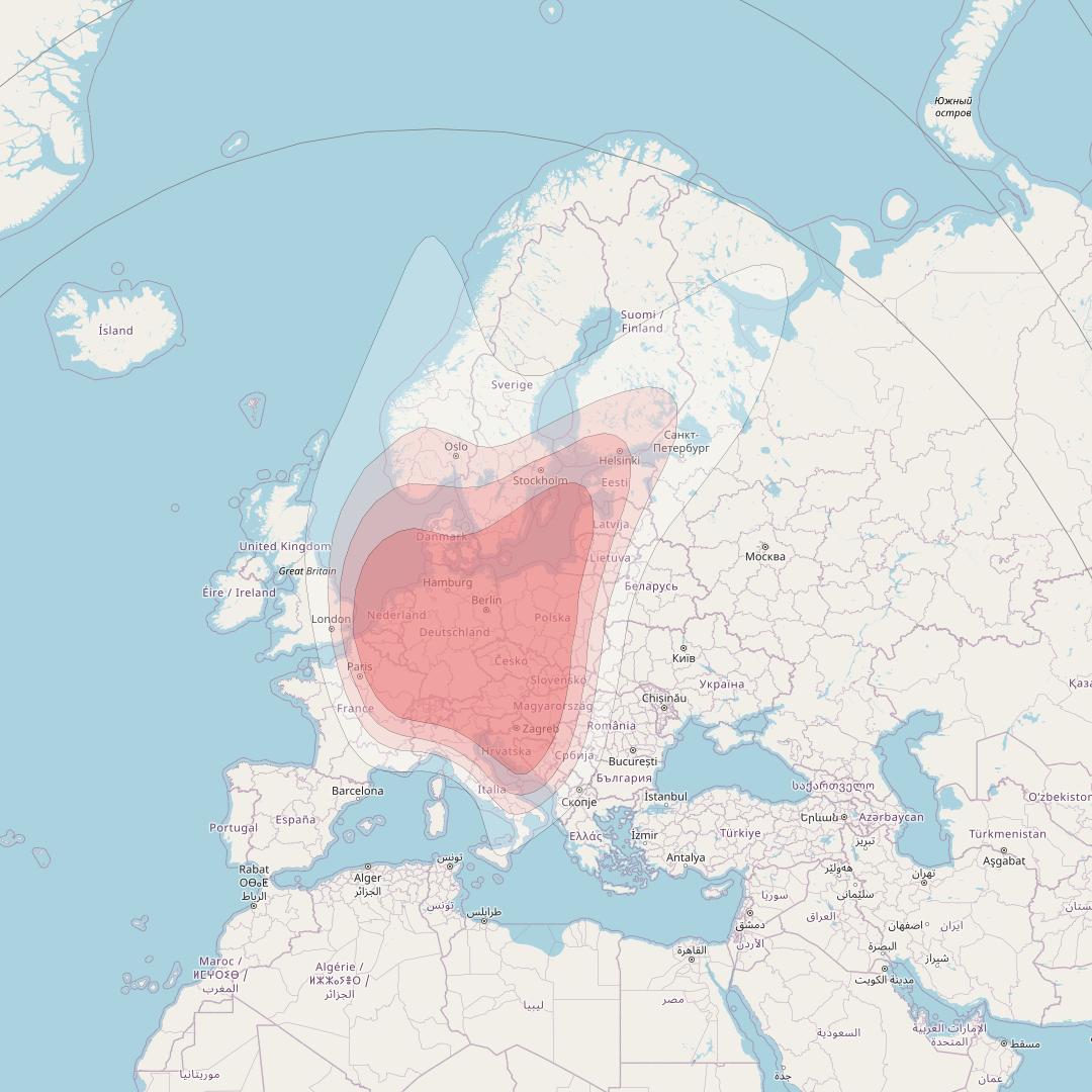 Eutelsat 9B at 9° E downlink Ku-band Germany GE beam coverage map